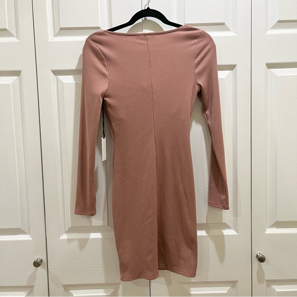 ASTR The Label Long Sleeve Ribbed Bodycon Dress Hook and Eye Front Blush Medium - Picture 7 of 8